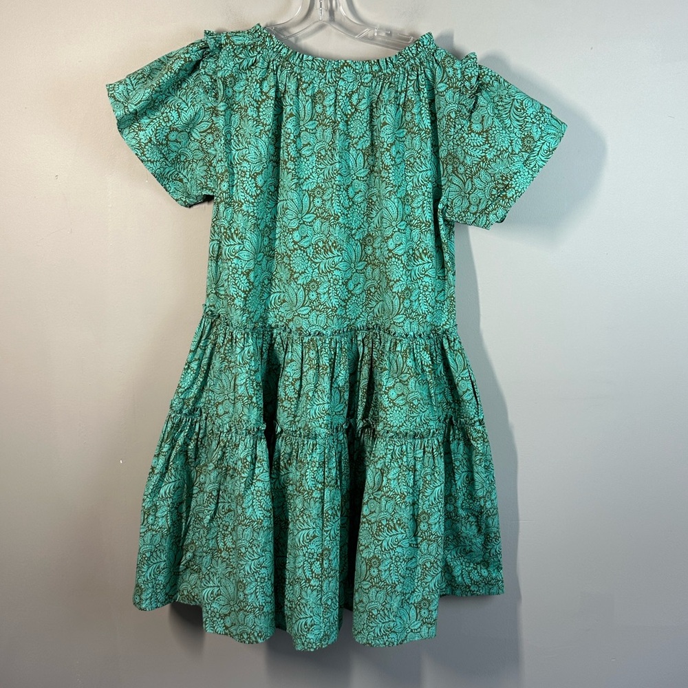 Sundance Liora Summer A-line Popover Tiered Ruffle Green Cotton Dress Size M - Picture 3 of 13